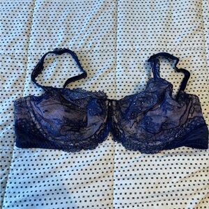 Elegant Lace Underwire Unlined Demi Bra - Navy Blue